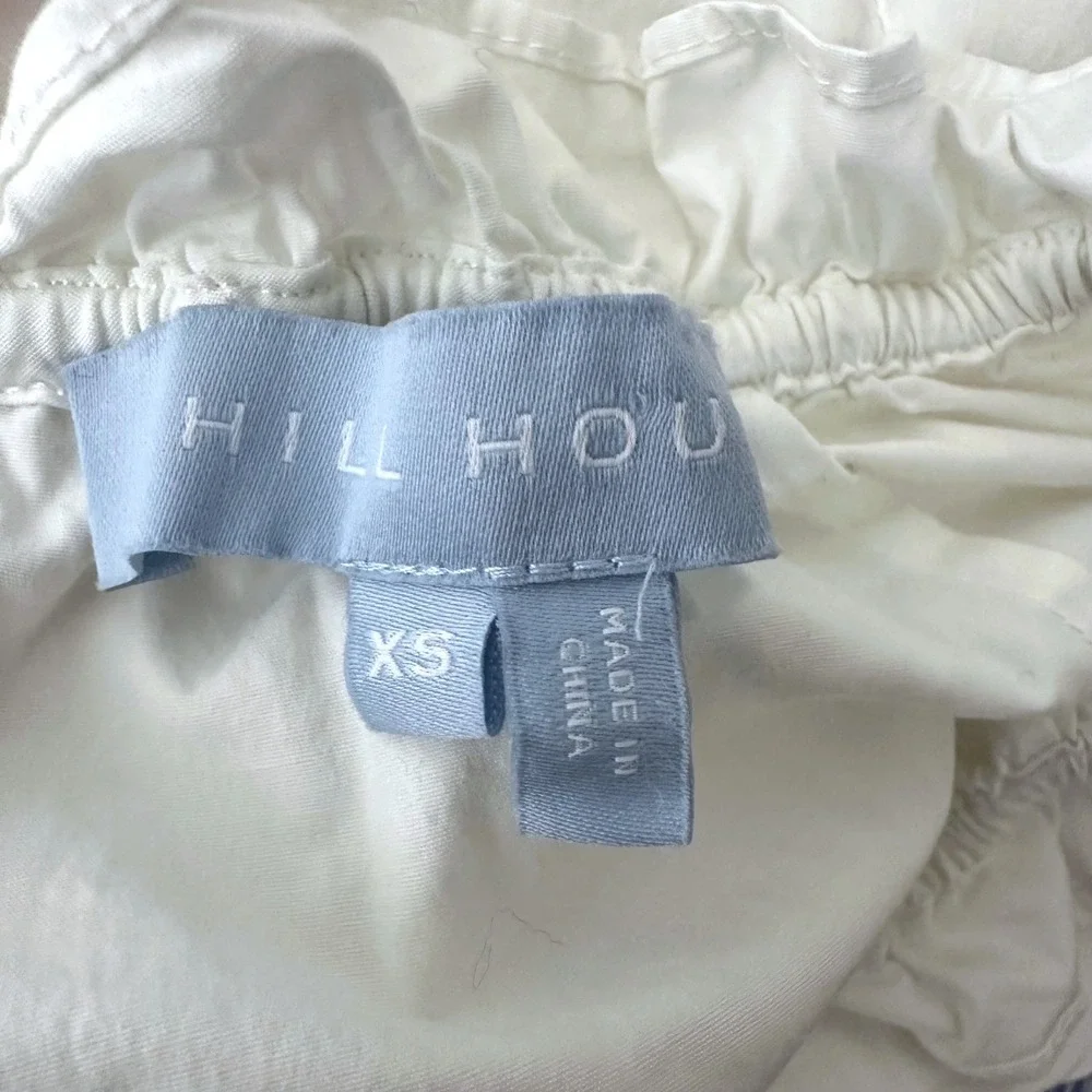 Hill House The Kit Top Puff Sleeve Ruffle Neck Blouse‎ Cotton White XS